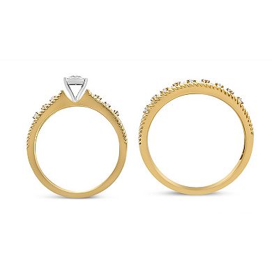 Haus of Brilliance 14k Gold Plated Sterling Silver 1/5 Carat T.W. Diamond Art Deco Engagement Bridal Set