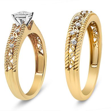 Haus of Brilliance 14k Gold Plated Sterling Silver 1/5 Carat T.W. Diamond Art Deco Engagement Bridal Set