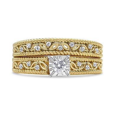 Haus of Brilliance 14k Gold Plated Sterling Silver 1/5 Carat T.W. Diamond Art Deco Engagement Bridal Set