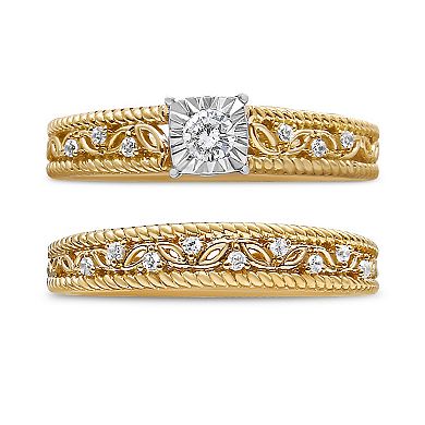 Haus of Brilliance 14k Gold Plated Sterling Silver 1/5 Carat T.W. Diamond Art Deco Engagement Bridal Set