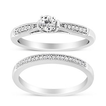 Haus of Brilliance Sterling Silver 1/3 Carat T.W. Diamond Classic Engagement Ring Bridal Set