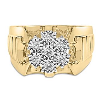 Haus of Brilliance 14k Gold Plated Sterling Silver 1/3 Carat T.W. Miracle-Set Floral Diamond Cluster Ring