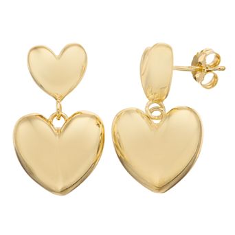 Karat Rush Sterling Silver Gold Tone Puff Heart Drop Earrings