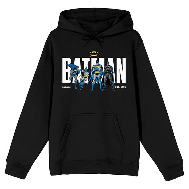 Batman 90th Anniversary Retro Character Poses Long Sleeve Adult Black Hooded Sweatshirt XL