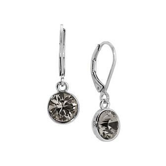 1928 Silver Tone Round Faceted Crystal Leverback Drop Earrings