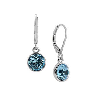 1928 Silver Tone Round Faceted Crystal Leverback Drop Earrings