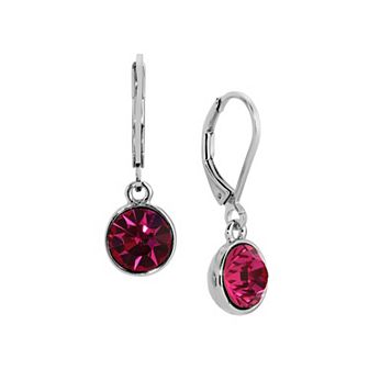 1928 Silver Tone Round Faceted Crystal Leverback Drop Earrings