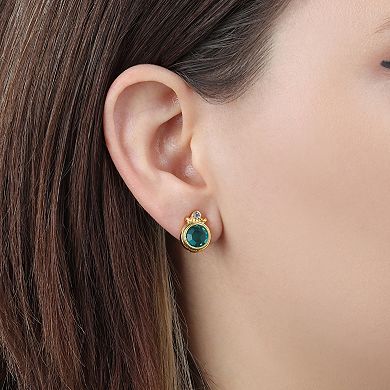 1928 14k Gold Dipped Round Faceted Crystal Post Earrings
