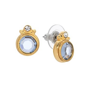 1928 14k Gold Dipped Round Faceted Crystal Post Earrings