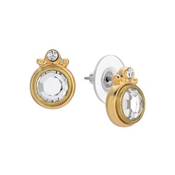 1928 14k Gold Dipped Round Faceted Crystal Post Earrings