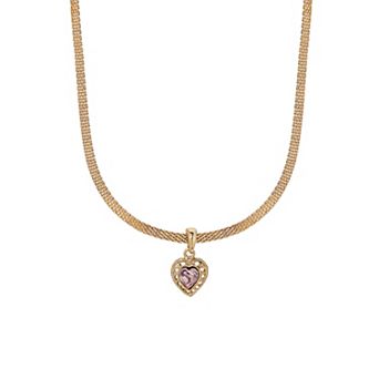 1928 Crystal Heart Adjustable Mesh Chain Necklace