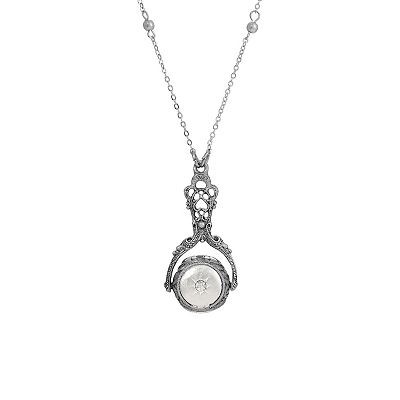1928 Silver-tone Pearl and Crystal Pendant Necklace 1928 Silver-tone Pearl and Crystal Pendant Necklace
