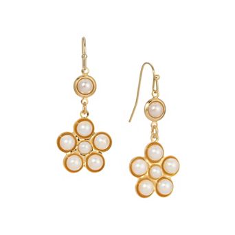 1928 14k Gold Dipped Faux Pearl Wire Drop Earrings