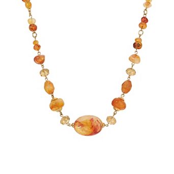 1928 Gold Tone Faux Amber Bead Necklace