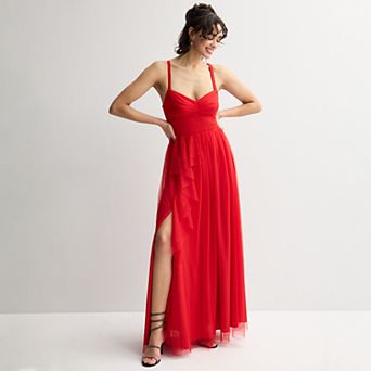 Juniors' Spilling Mesh Dress with Leg Slit