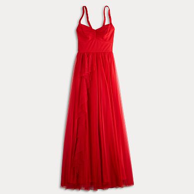Juniors' Spilling Mesh Dress with Leg Slit