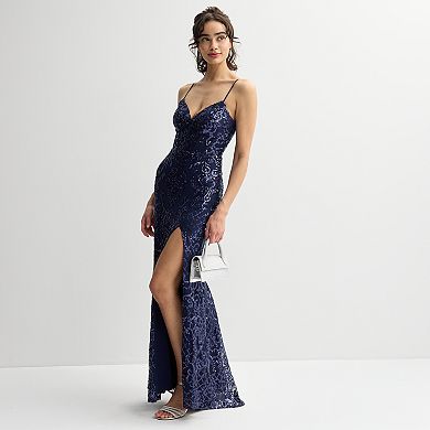 Juniors' Spilling Tea Pattern Sequin Corset Dress