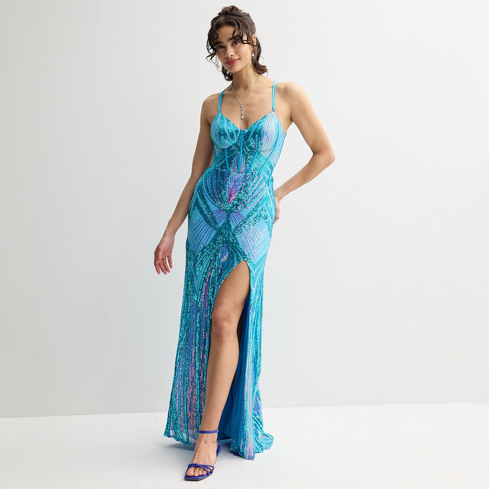 Juniors' Spilling Tea Sequin Corset Dress