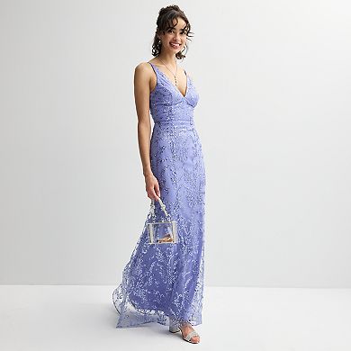 Juniors' Spilling Tea Glitter Mesh V-Neck Tie Back Dress