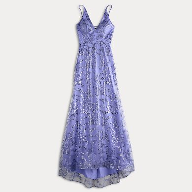 Juniors' Spilling Tea Glitter Mesh V-Neck Tie Back Dress