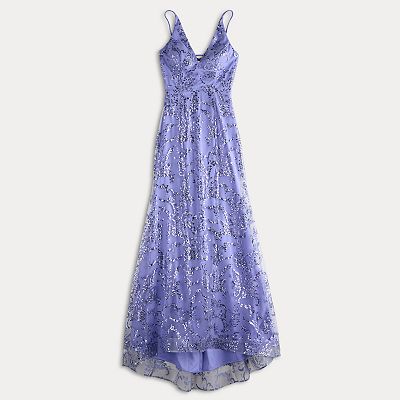 Juniors' Spilling Tea Glitter Mesh V-Neck Tie Back Dress