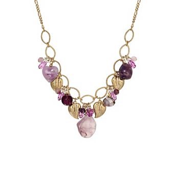 1928 Gold Tone Purple Multi Charm Necklace