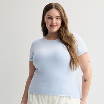 Juniors' Plus Size SO® Short Sleeve Lined Crewneck T-Shirt