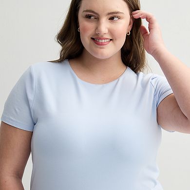 Juniors' Plus Size SO® Short Sleeve Lined Crewneck T-Shirt