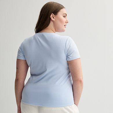 Juniors' Plus Size SO® Short Sleeve Lined Crewneck T-Shirt