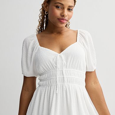 Juniors' Rewind Puff Sleeve Tie-Front Skater Mini Dress