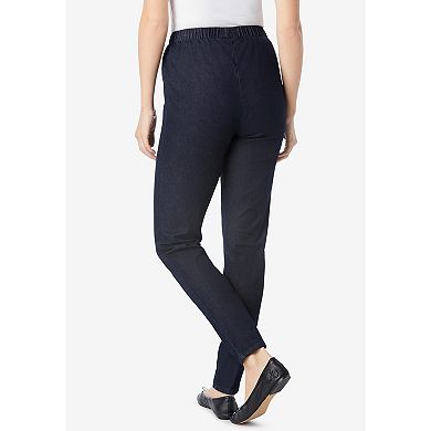 Woman Within Plus Size Tall Pull-On Elastic-Waist Stretch Fineline Denim Jeans