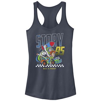 Disney / Pixar's Toy Story Buzz Lightyear And Woody Rocket Car Juniors' Racerback Tank Top