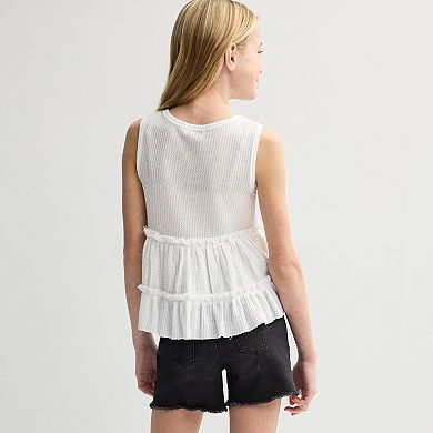 Girls 7-16 Speechless V-Neck Waffle Ruffle Tank Top