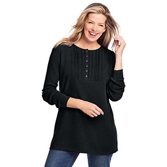 Woman Within Plus Size Waffle Thermal Lace Bib Henley Tee