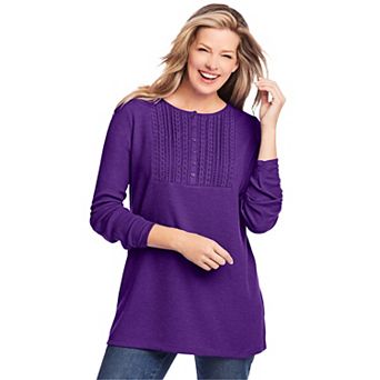 Woman Within Plus Size Waffle Thermal Lace Bib Henley Tee