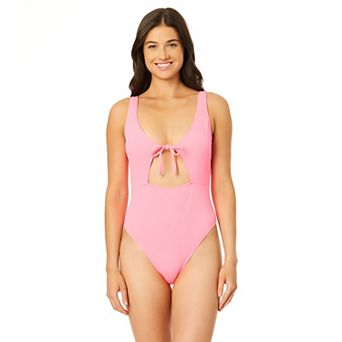 Juniors' Hurley Hibiscus Scrunch Tie Front Cut Out One Piece