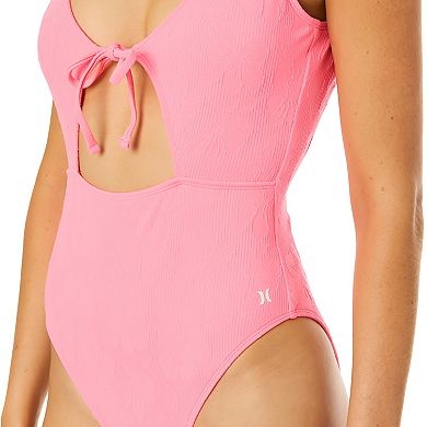 Juniors' Hurley Hibiscus Scrunch Tie Front Cut Out One Piece