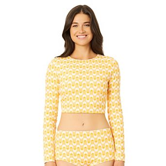 Juniors' Hurley Jacquard Long Sleeve Crop Swim Top