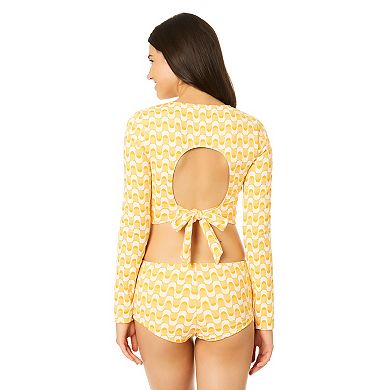 Juniors' Hurley Jacquard Long Sleeve Crop Swim Top