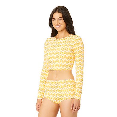 Juniors' Hurley Jacquard Long Sleeve Crop Swim Top