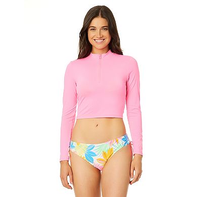 Juniors' Hurley Cropped 1/4 Zip Long Sleeve Rash Guard Swim Top