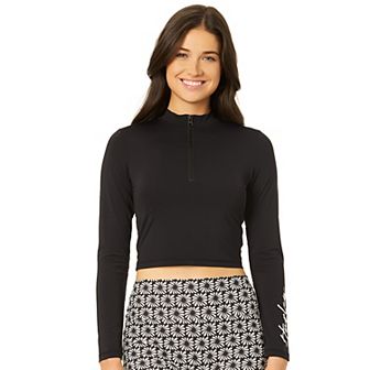 Juniors' Hurley Cropped 1/4 Zip Long Sleeve Rash Guard Swim Top