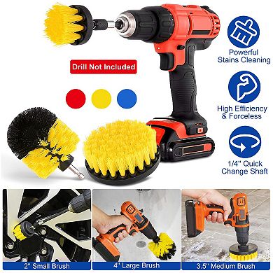 3-Piece Drill Brush Set, Power Scrubber Cleaning Brushes for Car, Carpet, Wall, Tile & Tub