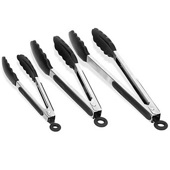 3 pc Stainless Steel Kitchen Tongs with Silicone Tips Locking, BPA-Free, Heat-Resistant BBQ Tongs