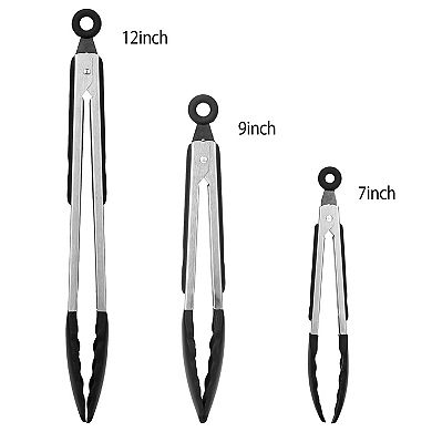 3Pcs Stainless Steel Kitchen Tongs with Silicone Tips Locking, BPA-Free, Heat-Resistant BBQ Tongs