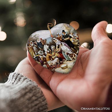 The First Thanksgiving Painting Vintage Ornament, Pilgrims and Native Americans Harmony