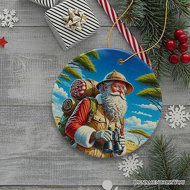 Santa Claus on a Safari Adventure Ornament, Christmas Gift and Decor for Explorers