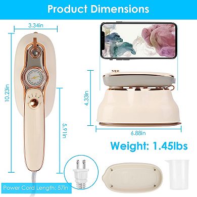 1200W Foldable Handheld Garment Steamer, Wet/Dry Ironing, Portable Clothes Wrinkle Remover with Temp