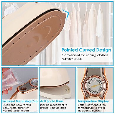 1200W Foldable Handheld Garment Steamer, Wet/Dry Ironing, Portable Clothes Wrinkle Remover with Temp