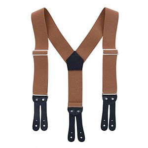 CTM Men's Dress Suspenders - Elastic Button End, Khaki, Silver Hardware, Adjustable Length